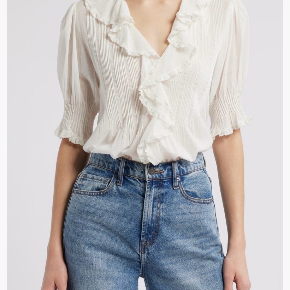 Doen henri Elegant White Ruffle Blouse